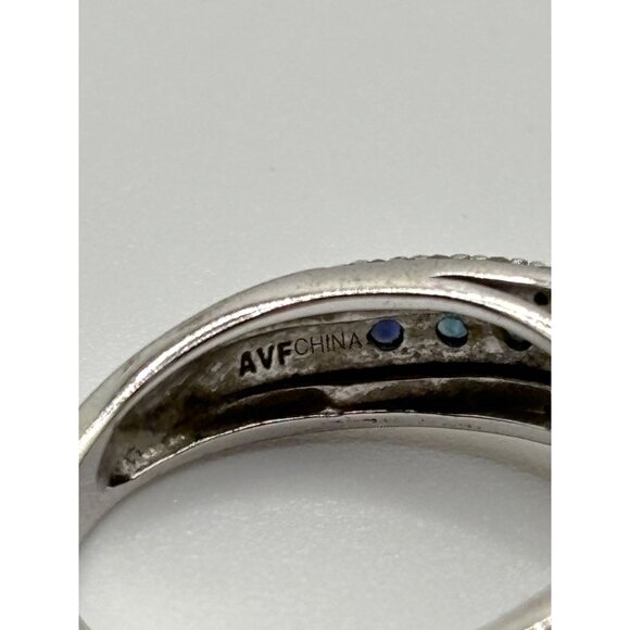 White Cultured Japanese Akoya Pearl & Blue Diamond Sterling Silver Ring - Picture 8 of 14